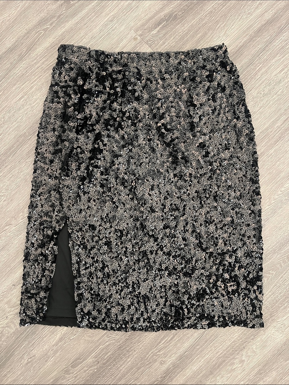 Black & Silver Sequin Pencil Skirt with Side Slit
